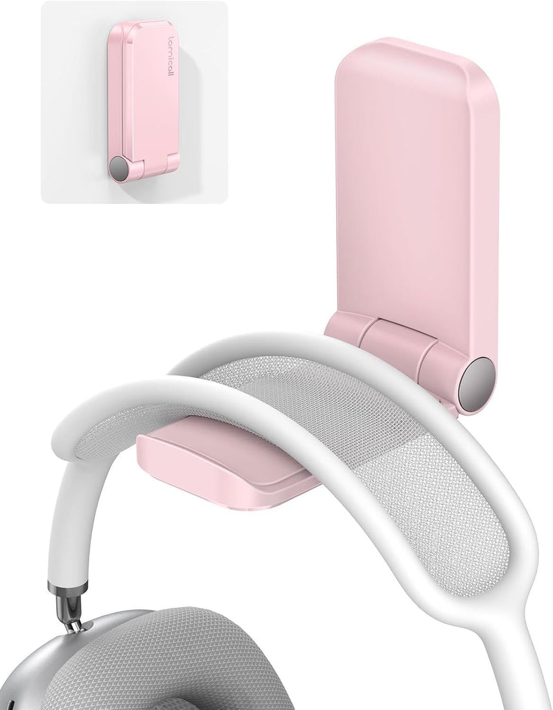 Headphone Stand, Sticky Headset Hanger - Adhesive Headphone Holder Hook Mount, Headset Stand Holder Clip Under Desk, Earphone Clamp for Airpods Max, HyperX, Sennheiser, Pink