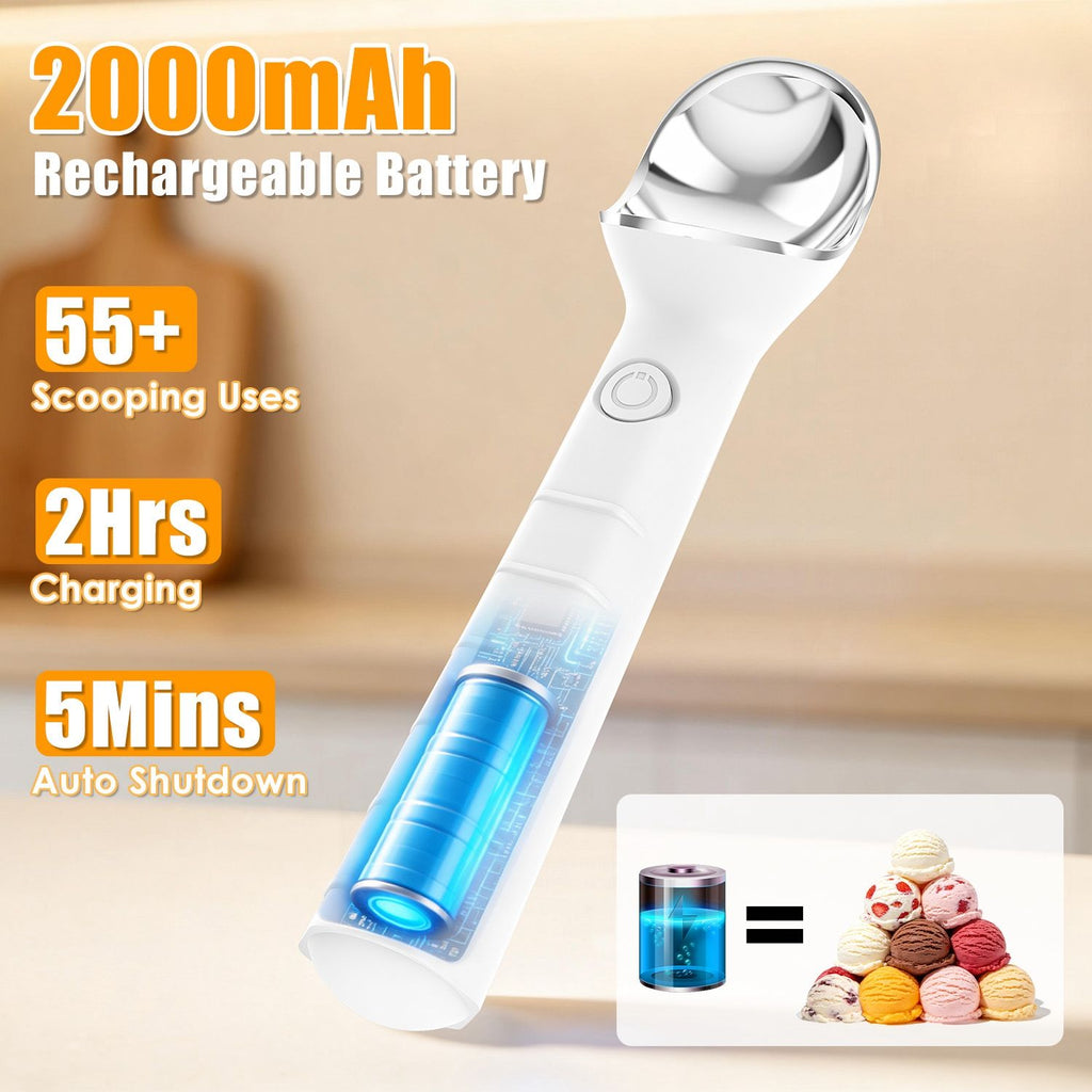 Heated Ice Cream Scoop Rechargeable Electric Ice Cream Scooper IP66 Waterproof 45S Fast Heating to 158°F 5-Min Auto Shutoff for Hard Ice Cream Gelato Frozen Yogurt
