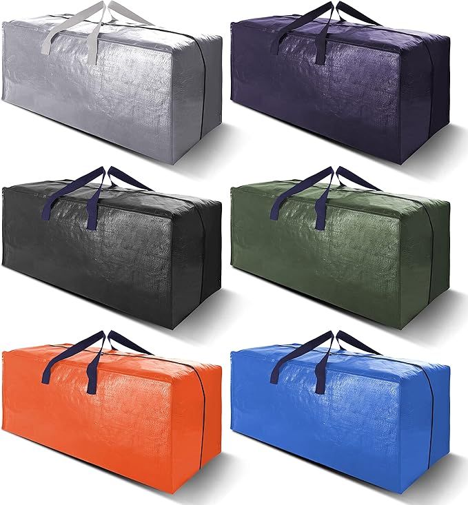 Heavy Duty Extra Large Moving Bags W/Backpack Straps - Strong Handles & Zippers, Storage Totes For