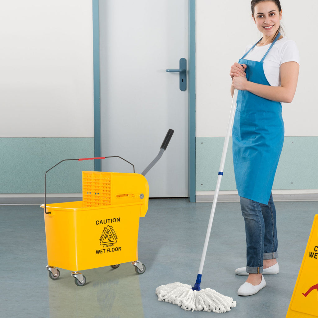 Heavy Duty Janitor Mop Bucket with Wringer, Durable Yellow, Easy Clean-Up