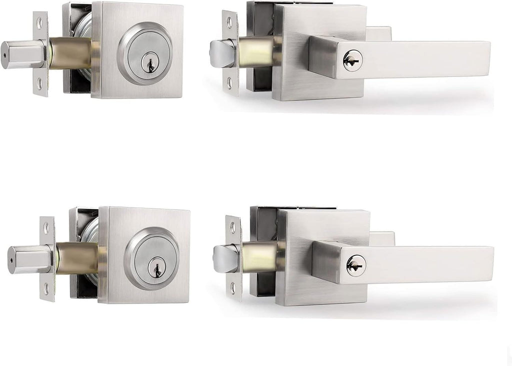 Heavy Duty Key Lock Combination Lockset, Satin Nickel, 2-3/8-2-3/4-Inch Adjustable Backset Latch, Fits 1-3/8-1-3/4-Inch Doors