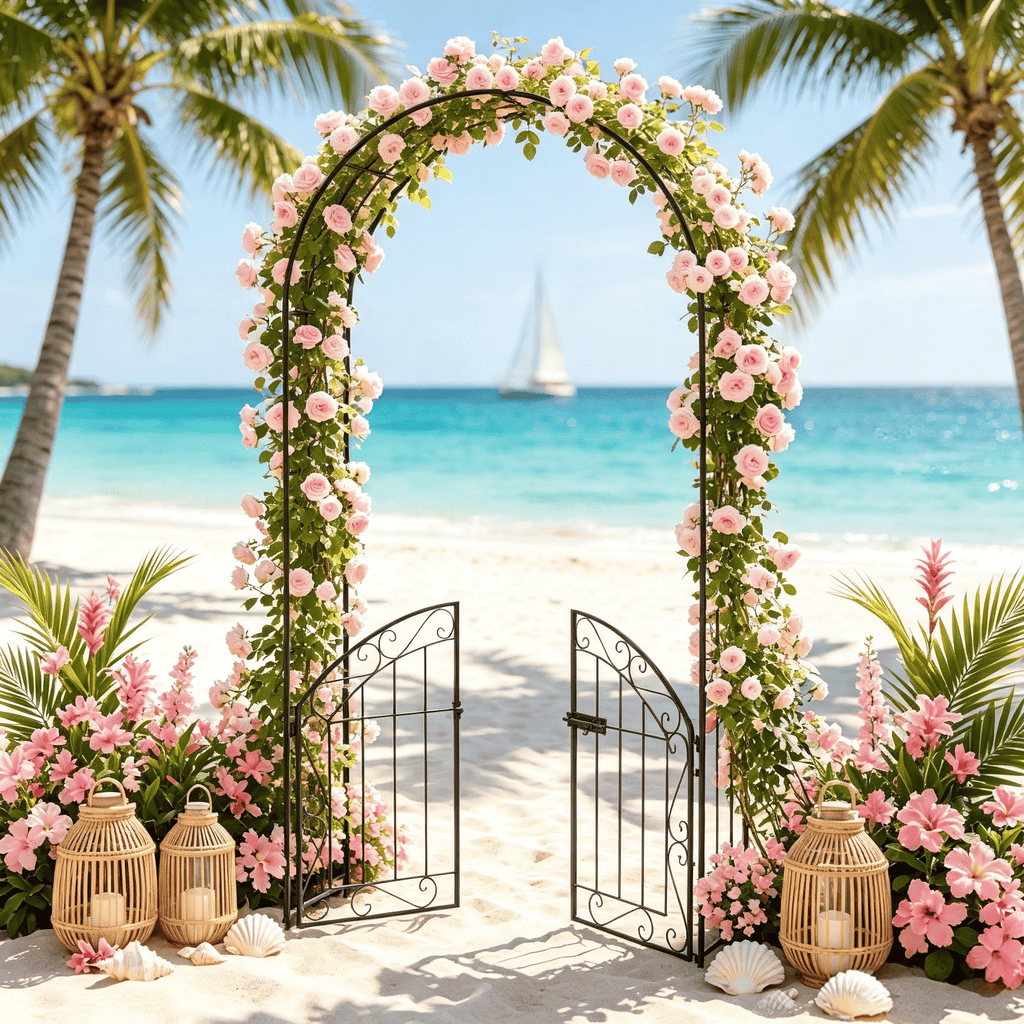 Heavy-Duty Metal Garden Arch with Gate And Safety Latch for Secure Outdoor Entrance