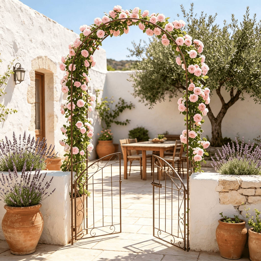 Heavy-Duty Metal Garden Arch with Gate And Safety Latch for Secure Outdoor Entrance