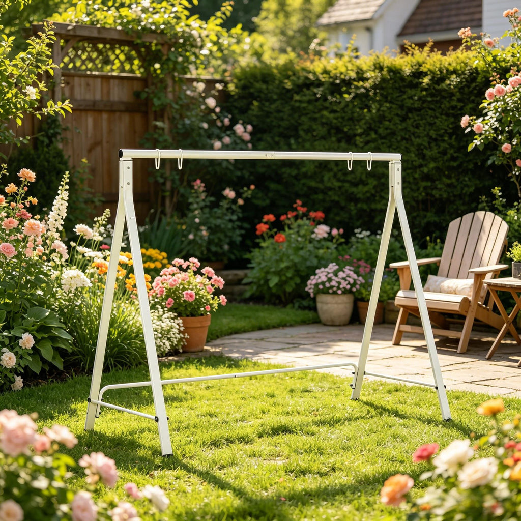 Heavy Duty Metal Porch Swing Stand White Hanging Chair Frame 528 Lbs Capacity for Backyard Patio Lawn Playground