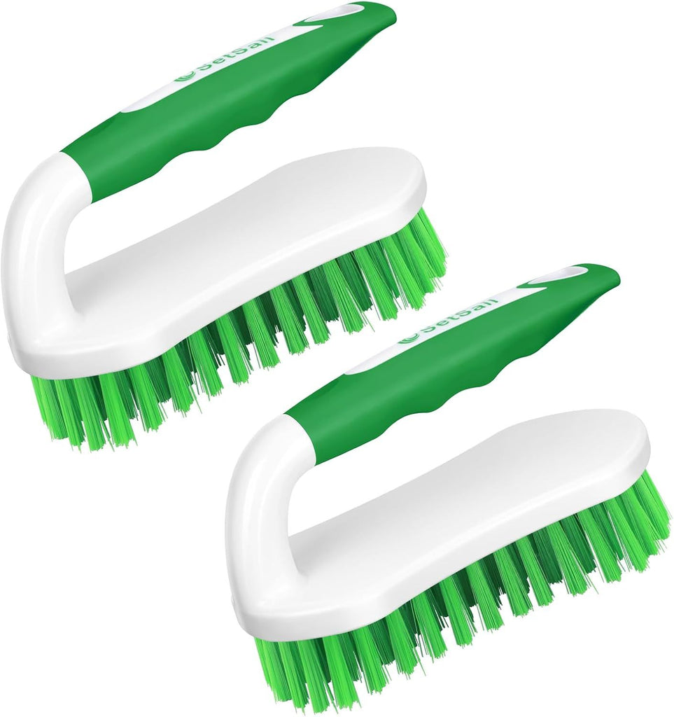 Heavy-Duty Scrub Brushes for Cleaning with Stiff Bristles Cleaning Brush for Shower, Bathroom, Carpet, Kitchen and Bathtub Scrubber - 2 Pack Green