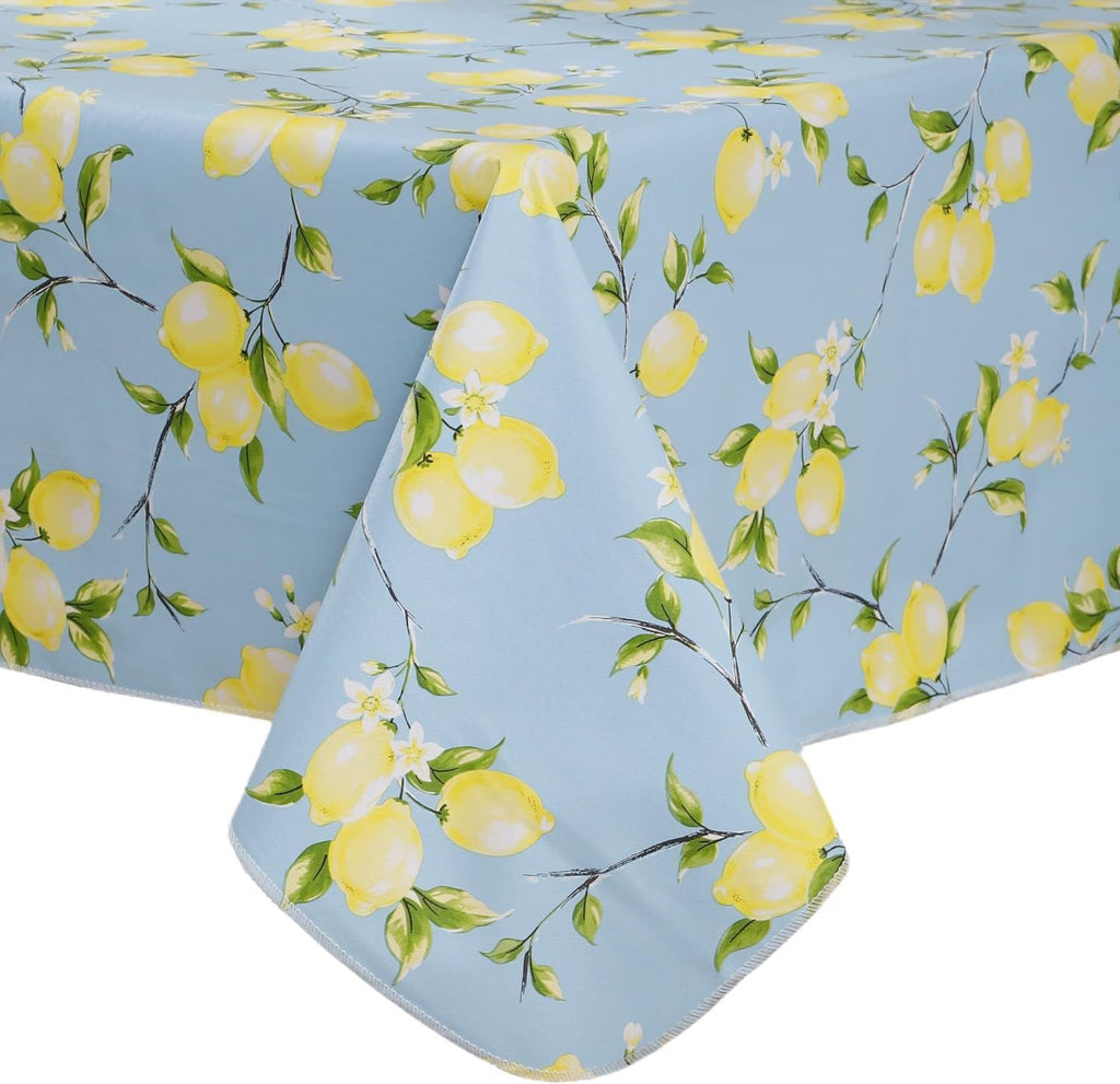 Heavy Duty Vinyl Tablecloth with Flannel Backing Waterproof Oil-Proof Plastic Table Cloth Stain-Resistant Wipeable Rectangle or Square Table Cover for Indoor and Outdoor