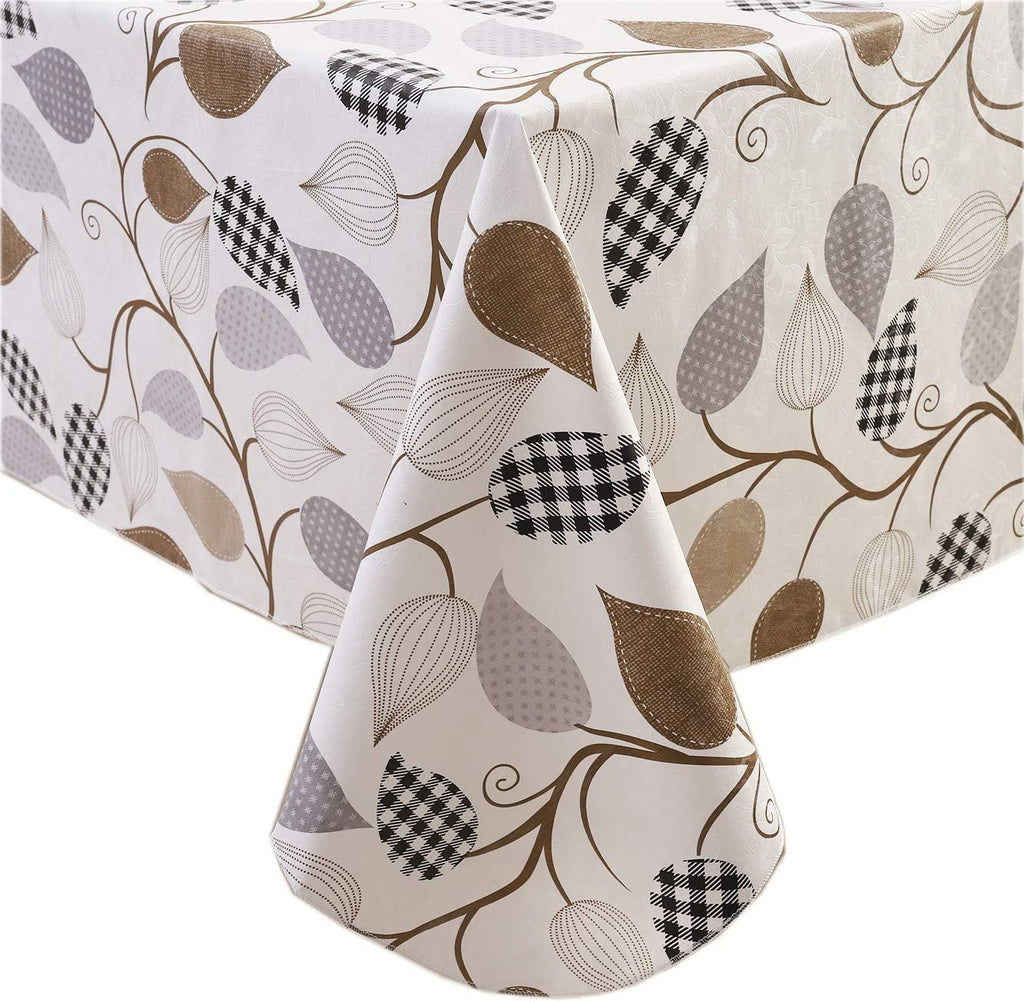 Heavy Duty Vinyl Tablecloth with Flannel Backing Waterproof Oil-Proof Plastic Table Cloth Stain-Resistant Wipeable Rectangle or Square Table Cover for Indoor and Outdoor