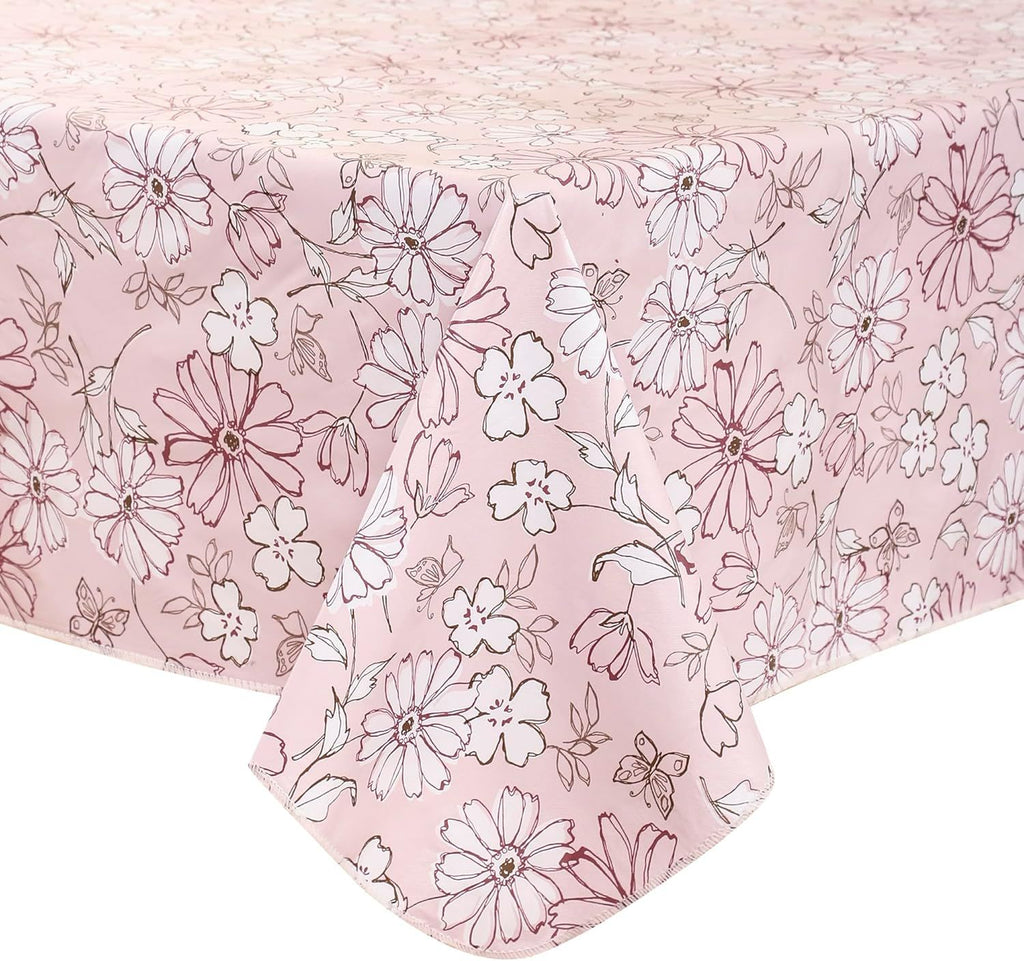 Heavy Duty Vinyl Tablecloth with Flannel Backing Waterproof Oil-Proof Plastic Table Cloth Stain-Resistant Wipeable Rectangle or Square Table Cover for Indoor and Outdoor