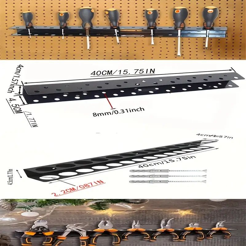 Heavy-Gauge Metal Wall Tool Panel with Mounting Kit - Workshop Organizer for Pliers/Screwdrivers, Wall Storage System Heavy-Gauge Steel Wall Tool Panel with Mounting Kit - Slot Angled Storage System f