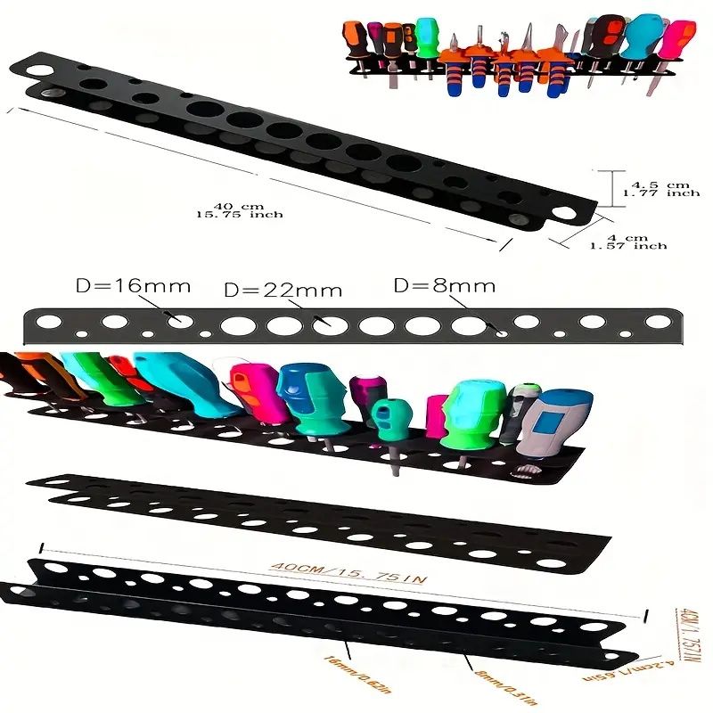 Heavy-Gauge Metal Wall Tool Panel with Mounting Kit - Workshop Organizer for Pliers/Screwdrivers, Wall Storage System Heavy-Gauge Steel Wall Tool Panel with Mounting Kit - Slot Angled Storage System f