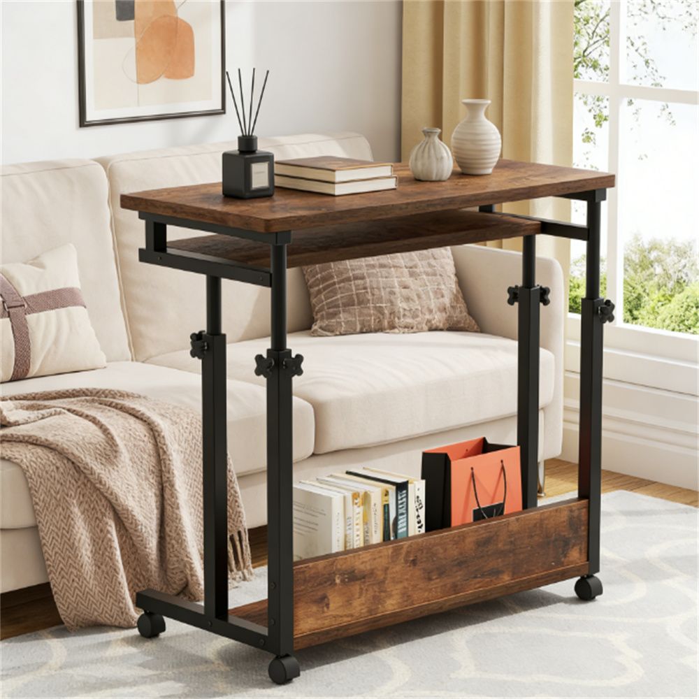 Height adjustable desk, home office desk, computer desk, mobile coffee table, sofa side table, with storage space