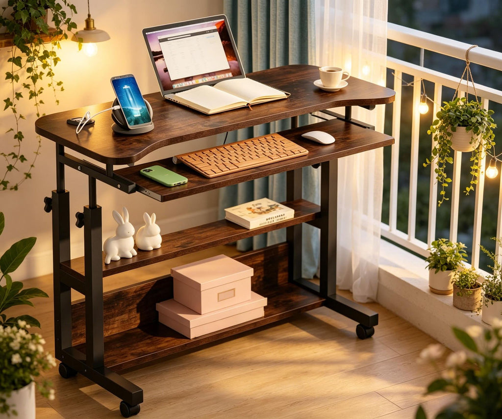 Height Adjustable Desk Mobile Portable with Wireless Charging Station for Office Use Computer Desk