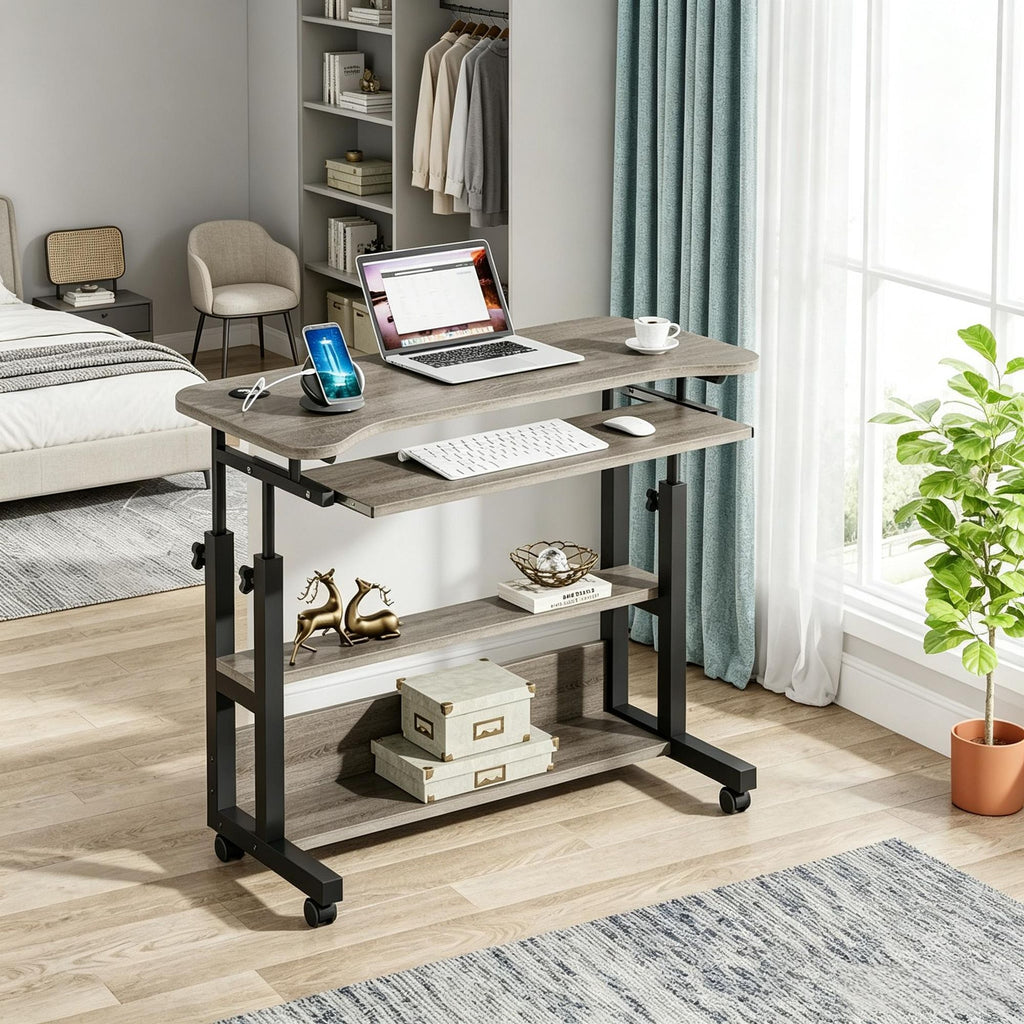Height Adjustable Desk Mobile Portable with Wireless Charging Station for Office Use  Computer Desk