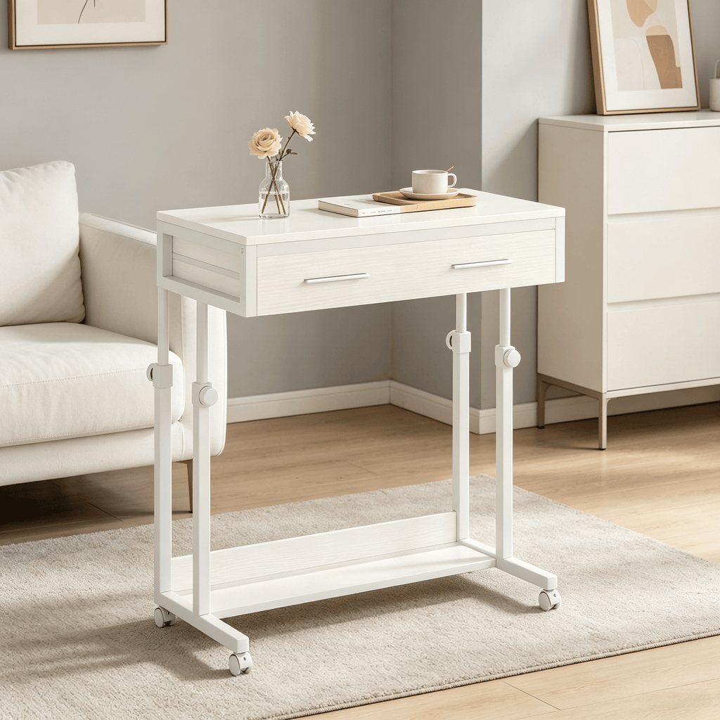 Height Adjustable Desk Mobile Side Table Portable Desk with Drawers for Home Office Use