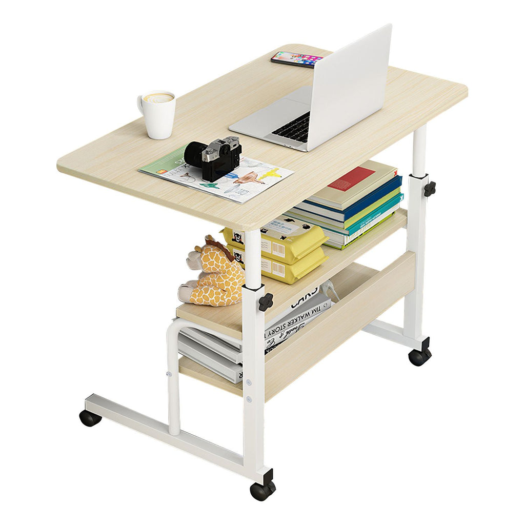 Height Adjustable Laptop Desk 3-Tier Mobile Laptop Table C Side Snack Table With Rolling Wheels for Couch Bed Sofa Living Room Bedroom