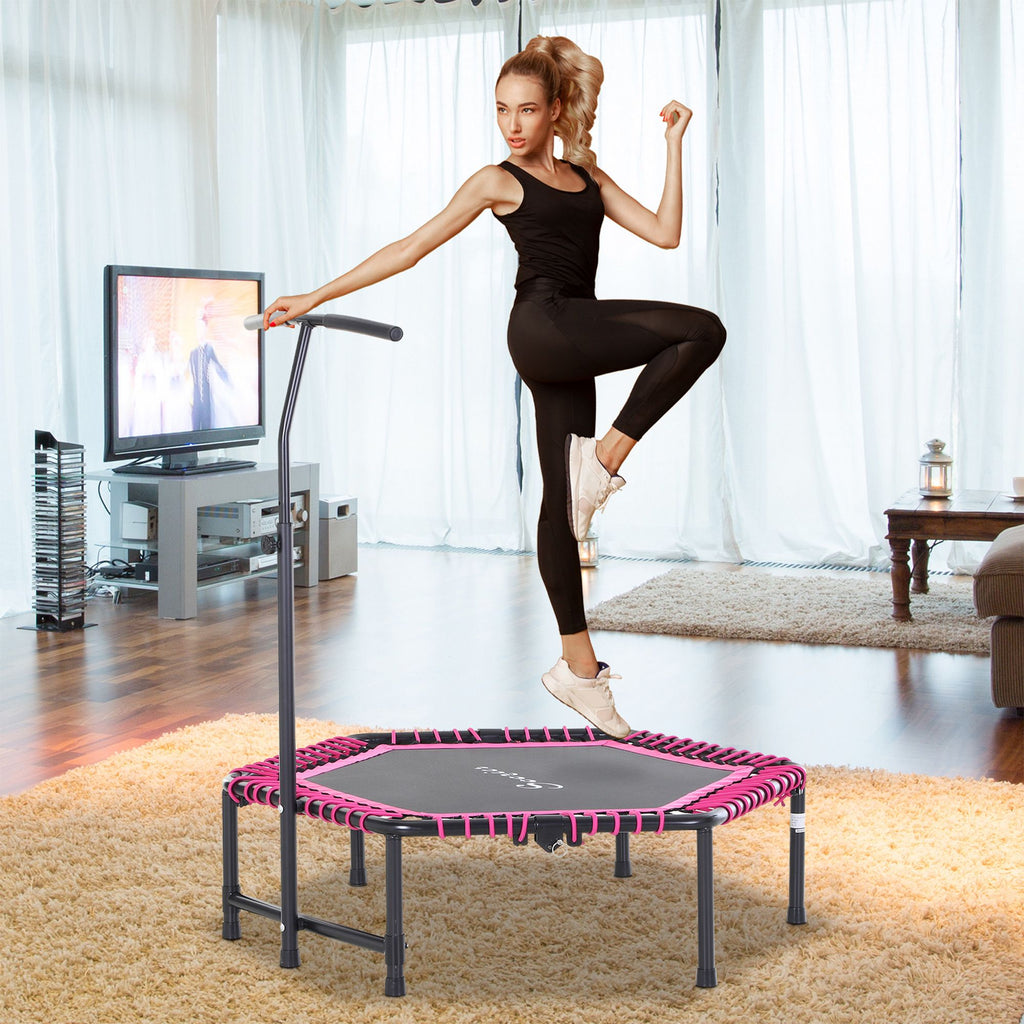 Hexagonal Jumparoo, 4.5ft Outdoor Bouncer with Adjustable Bar, Pink, for Youthful Explorers
