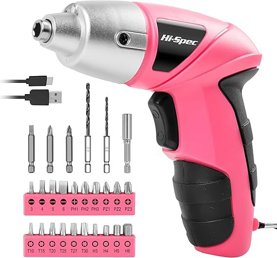 Hi Spec Electric Screwdriver Pink USB Small Power Screwdriver Set