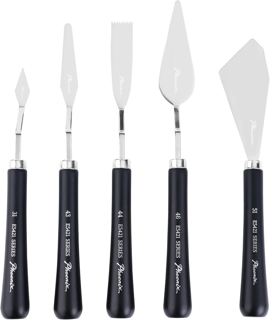 High Flexible Palette Knife Set, 5 Pieces Stainless Steel Painting Knives (31,43,44,46,51) Art Knife with Wood Handle, Paint Spatula for Oil Acrylic Paint - Painting Tools for Artists