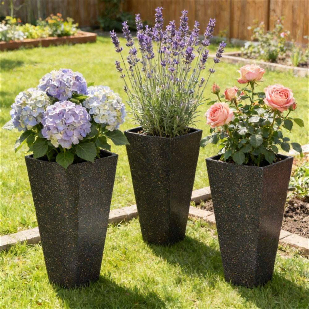 High flower pot, plastic flower pot, brown