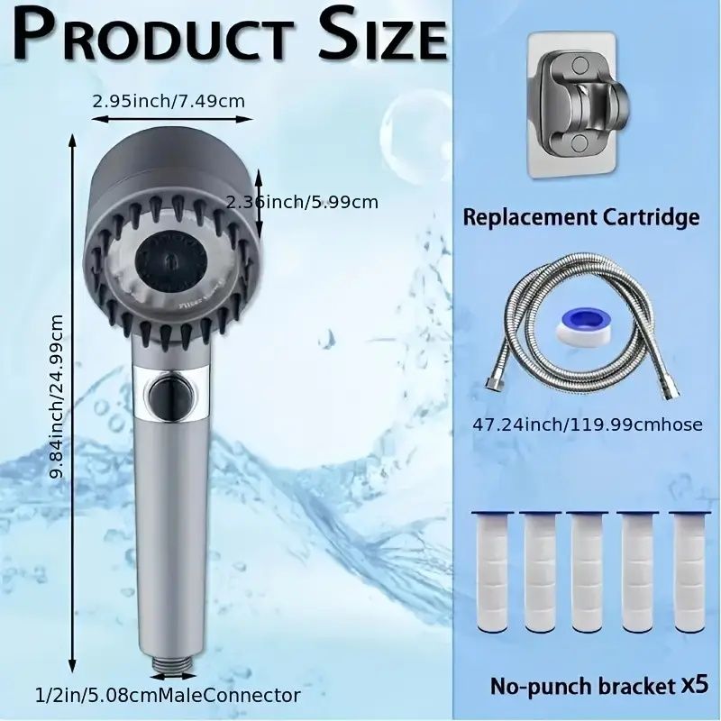 High pressure rain shower head with 5 filters - wall-mounted, luxury bathroom painted finish