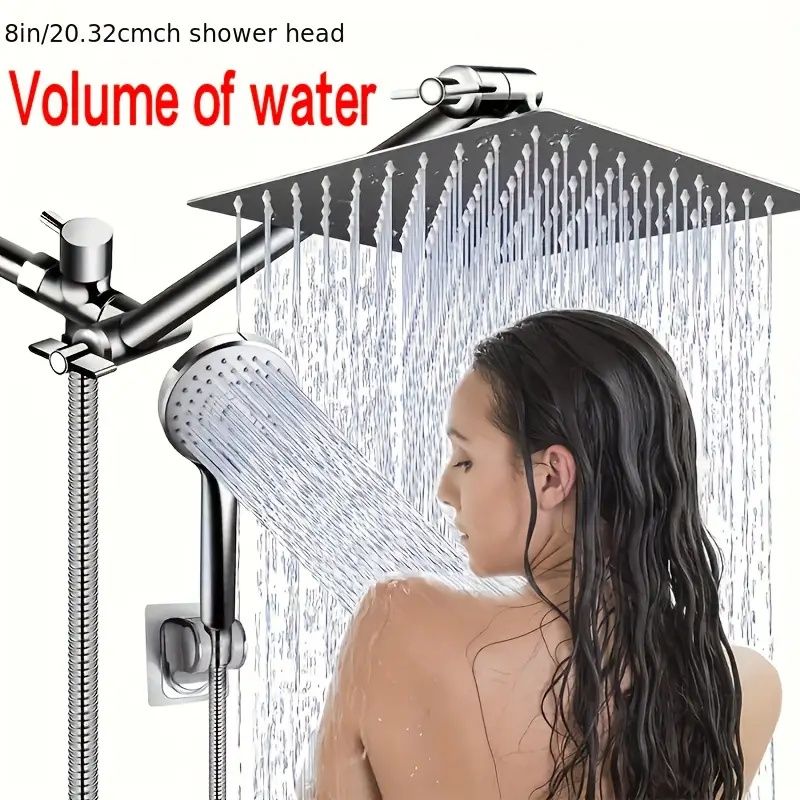 High-Pressure Shower System - Square Rain Head & Handheld with 360° Adjustable Extension Arm