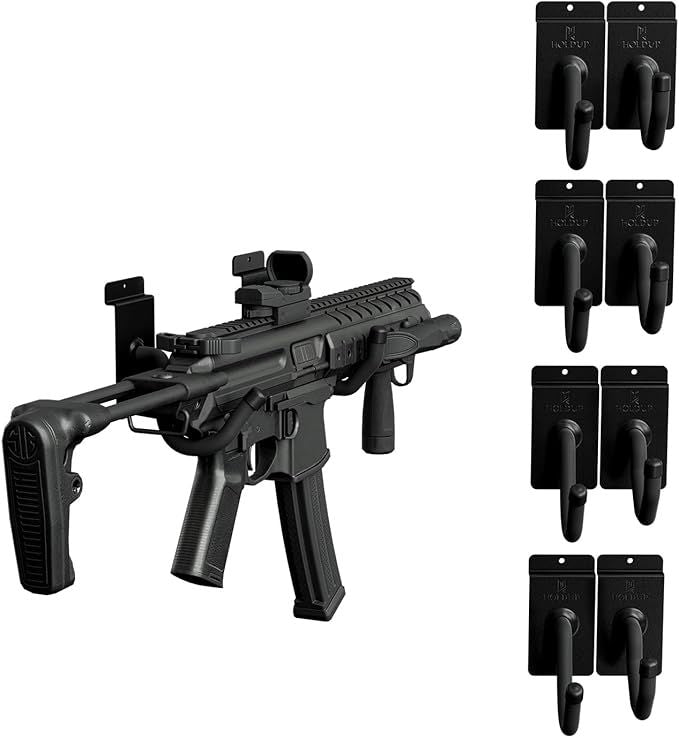 Hold Up Displays - Horizontal Gun Wall Mount for Indoor Display - Shotgun Holder - Bow Wall Hanger - Rifle Wall Mount - Heavy Duty Steel Slatwall 5 Pack