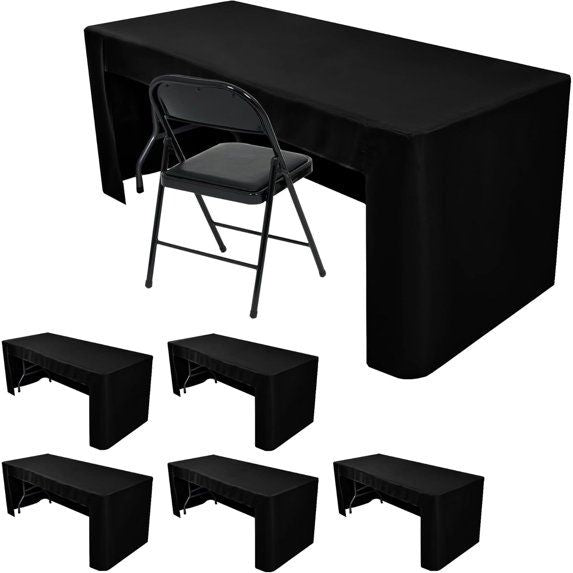 HolidayIdeas Open Back Rectangle Black Table Covers for 6 Foot Table, Wrinkle Resistant Washable Tablecloths Craft Fairs, Banquets, Trade Show Display, 4 Pcs