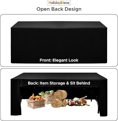 HolidayIdeas Open Back Rectangle Black Table Covers for 6 Foot Table, Wrinkle Resistant Washable Tablecloths Craft Fairs, Banquets, Trade Show Display, 4 Pcs