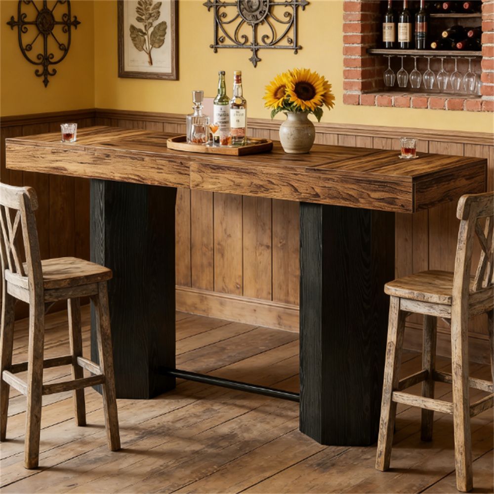 Home bar table, counter bar table, dining table, designed with industrial wood grain