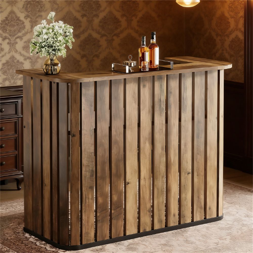 Home bar table, farmhouse bar table, with double layered shelf and  U-shaped design