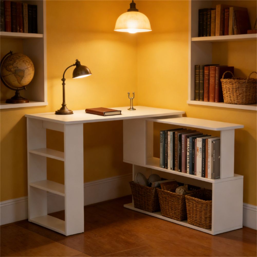 Home office desk, corner desk, computer desk, with storage rack, writing desk, white