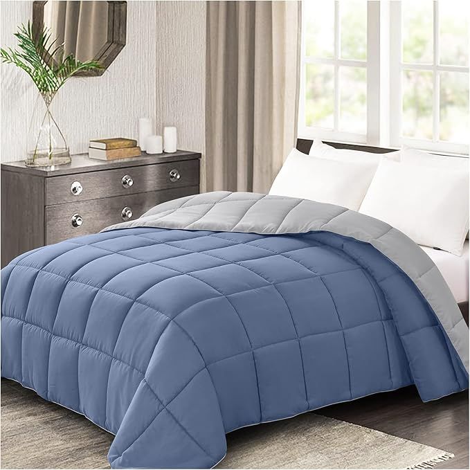 Homelike Moment Comforters Queen Size - Blue Duvet Insert Down Alternative Bed Queen Comforter, Lightweight Bedding Comforters Full Size Quilted Soft All Season Reversible Blue/Grey