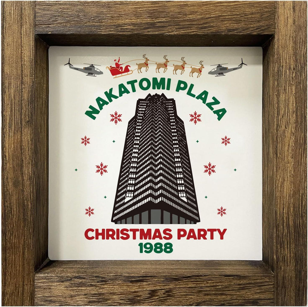 Homythe Die Hard Christmas Decorations, Funny Christmas Wooden Signs with Frame for Home Bathroom Wall Table Tiered Tray Decor, Die Hard Merch Gifts, White Elephant Gifts Stocking Stuffer, 7x7 Inch