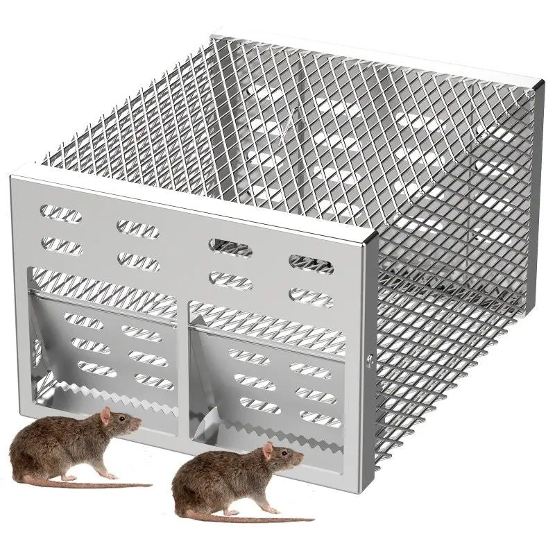 Humane Dual Entrance Mousetrap - Automatic, reusable catch and release design for indoor/outdoor use, non-rusting iron construction, mousetrap, continuous cycle, fit