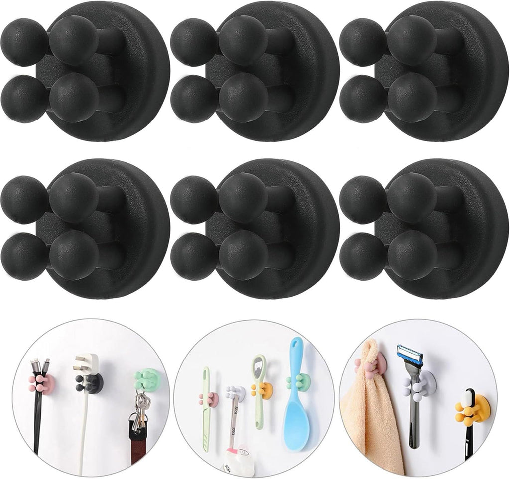 iBetterLife 6Pcs Silicone Toothbrush Holders - Multi-Function Hook Waterproof Self Adhesive Wall Mounted Single Hook for Hanging Key, Utility Plug Holder for Bathroom Kitchen Living Room Office