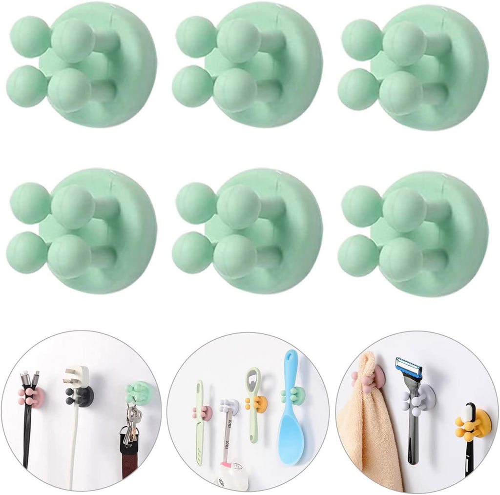 iBetterLife 6Pcs Silicone Toothbrush Holders - Multi-Function Hook Waterproof Self Adhesive Wall Mounted Single Hook for Hanging Key, Utility Plug Holder for Bathroom Kitchen Living Room Office