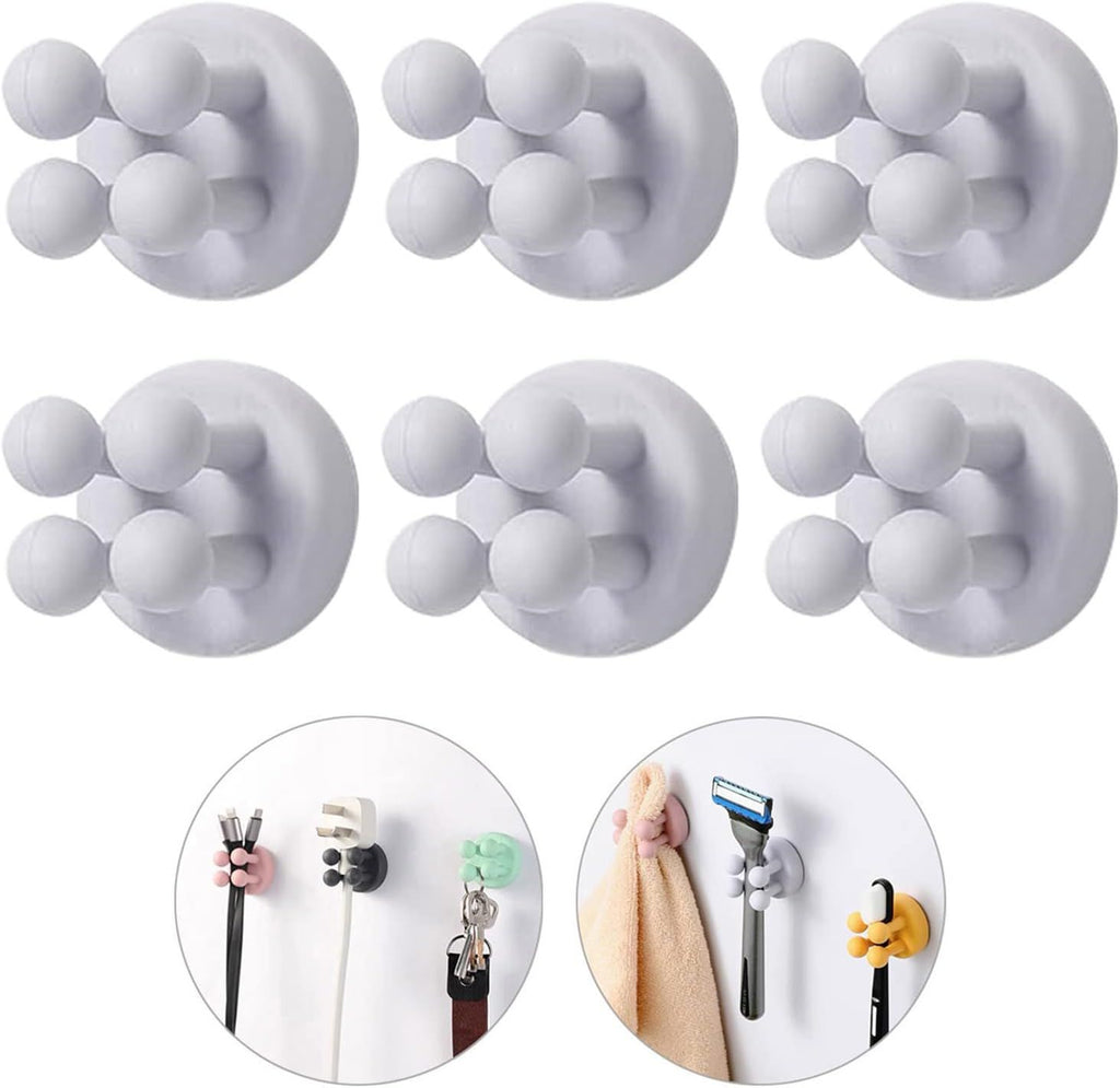 iBetterLife 6Pcs Silicone Toothbrush Holders - Multi-Function Hook Waterproof Self Adhesive Wall Mounted Single Hook for Hanging Key, Utility Plug Holder for Bathroom Kitchen Living Room Office