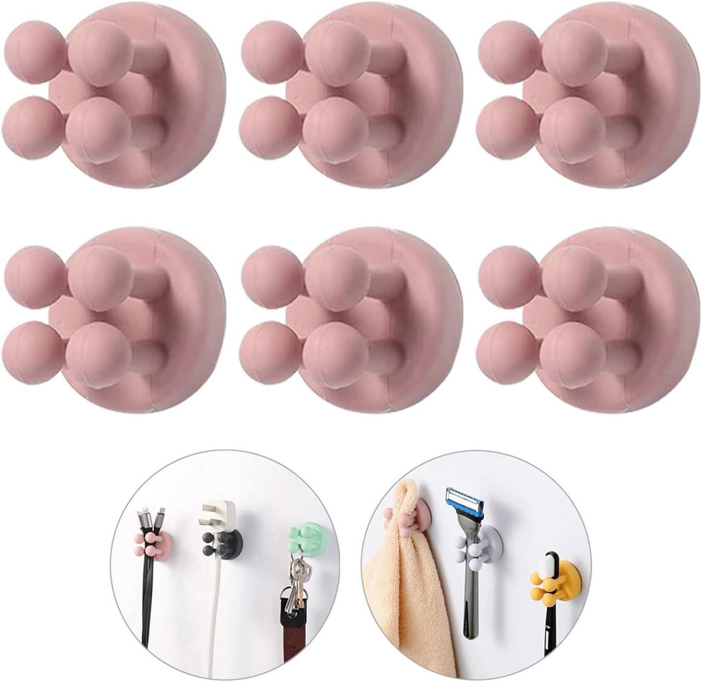 iBetterLife 6Pcs Silicone Toothbrush Holders - Multi-Function Hook Waterproof Self Adhesive Wall Mounted Single Hook for Hanging Key, Utility Plug Holder for Bathroom Kitchen Living Room Office