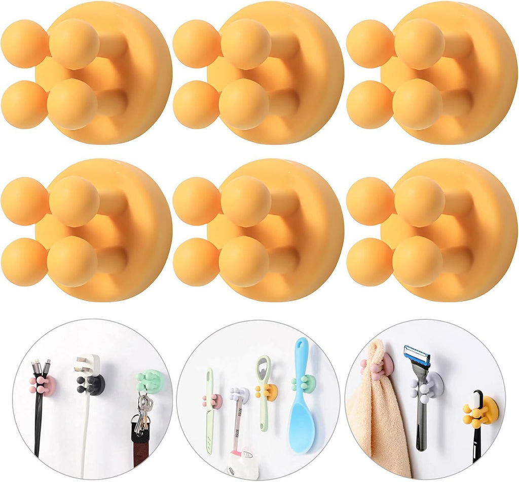 iBetterLife 6Pcs Silicone Toothbrush Holders - Multi-Function Hook Waterproof Self Adhesive Wall Mounted Single Hook for Hanging Key, Utility Plug Holder for Bathroom Kitchen Living Room Office