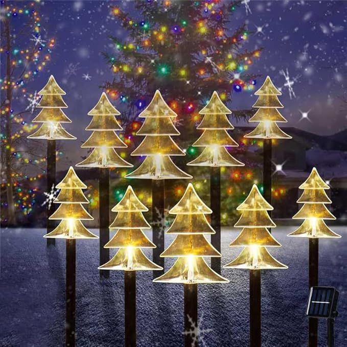 ILLUMINEW Outdoor Christmas Decorations, Solar Xmas Pathway Lights, Set of 10 Waterproof Landscape Christmas Lights, LED Lamp for Yard Lawn Patio Walkway Decor