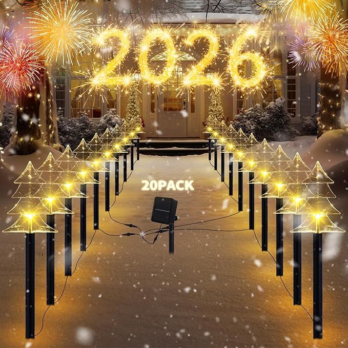 ILLUMINEW Outdoor Christmas Decorations, Solar Xmas Pathway Lights, Set of 20 Waterproof Landscape Christmas Lights, LED Lamp for Yard Lawn Patio Walkway Decor