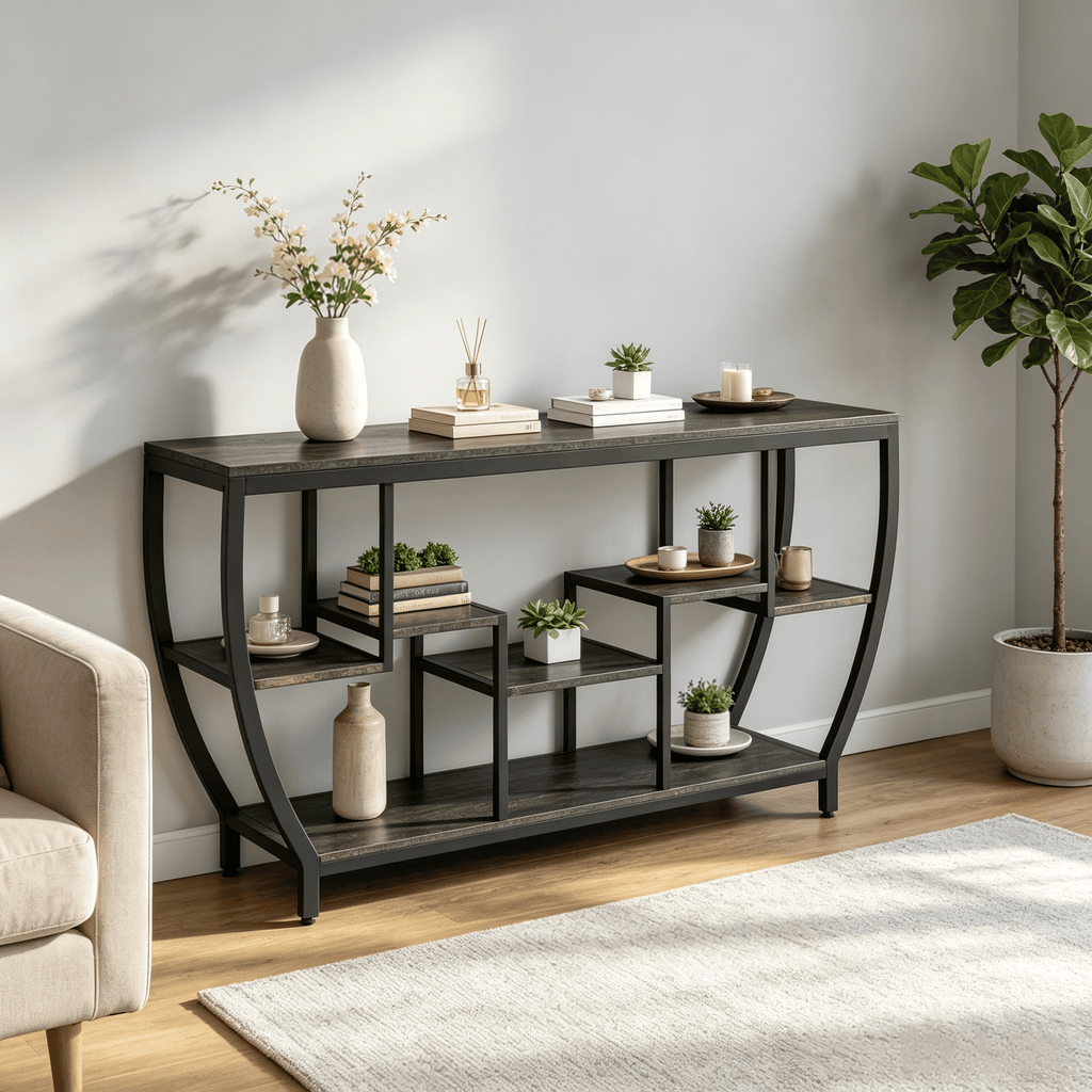 Industrial Console Table 70.9 Inch Entryway Sofa Table with Shelves for Hallway Living Room