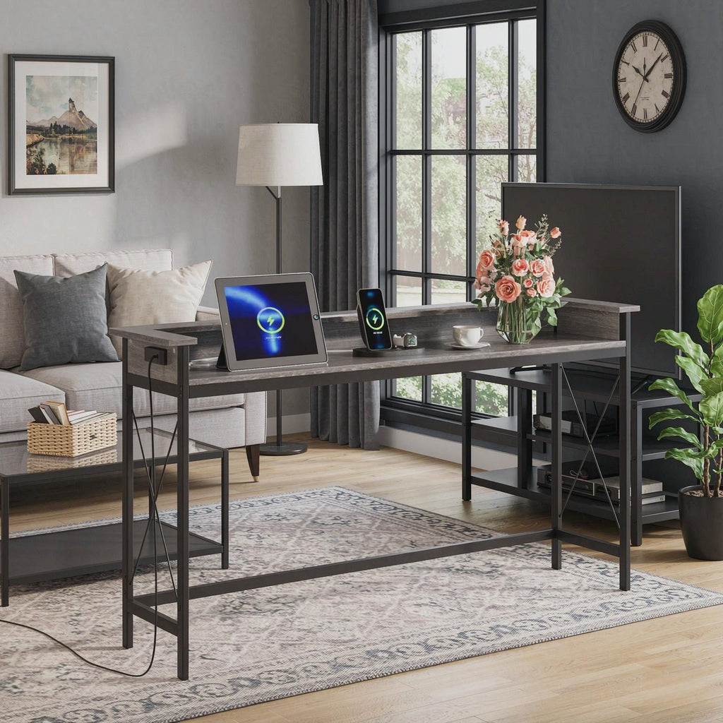 Industrial Console Table 70.9 Inch Sofa Table with Outlets And USB Ports Living Room Decorative TV Stand with Charging Function