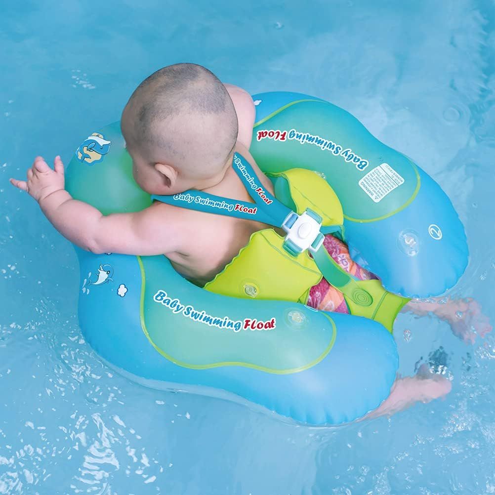 Inflatable Baby Float with Sun Canopy Size Improved Infant Pool Floaties Swimming Pool Toys for The Age of 6-24 Months (Blue, Large)