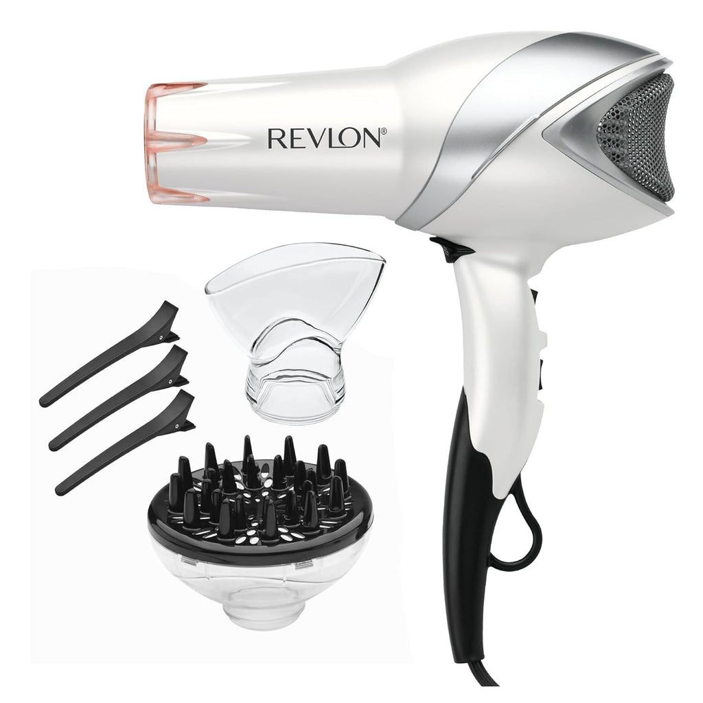 Infrared Hair Dryer with Diffuser & Concentrator - Ionic Ceramic Blow Dryer for Frizz Control, Shine, Soft Hair & Moisture Protection - 1875W Professional Salon-Quality (White)