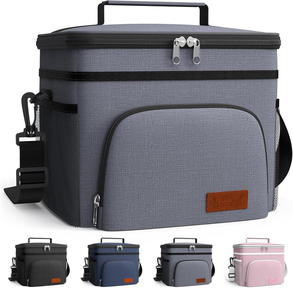 Insulated Lunch Box for Men & Women - Leak-Proof Cooler Lunch Bag with 4 Pockets, Adjustable Strap, Ideal for Work, Picnic, Travel - Medium, Black, 10.2"×6.9"×8.5"
