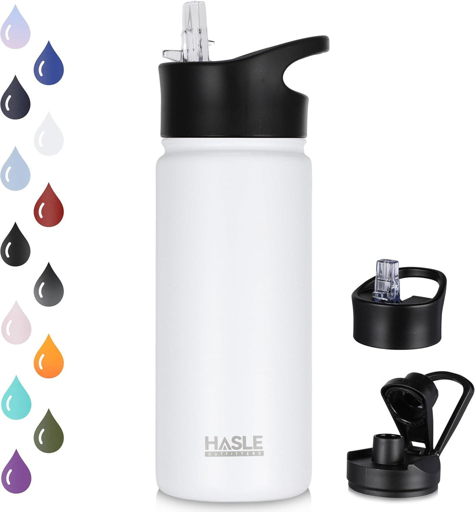 Insulated Water Bottle Kids 16 oz Double Wall Vacuum Stainless Steel Water Bottle Leak Proof for School Wide Mouth with Straw Lid & Spout Lid Keeps Cold and Hot(White,1pack)