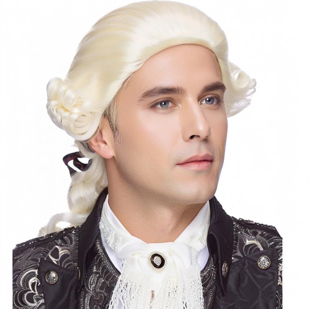 Judge Colonial Wig for Men Beige Funny Crazy Wigs Washington Halloween Costume Cosplay Party Wigs (Beige)