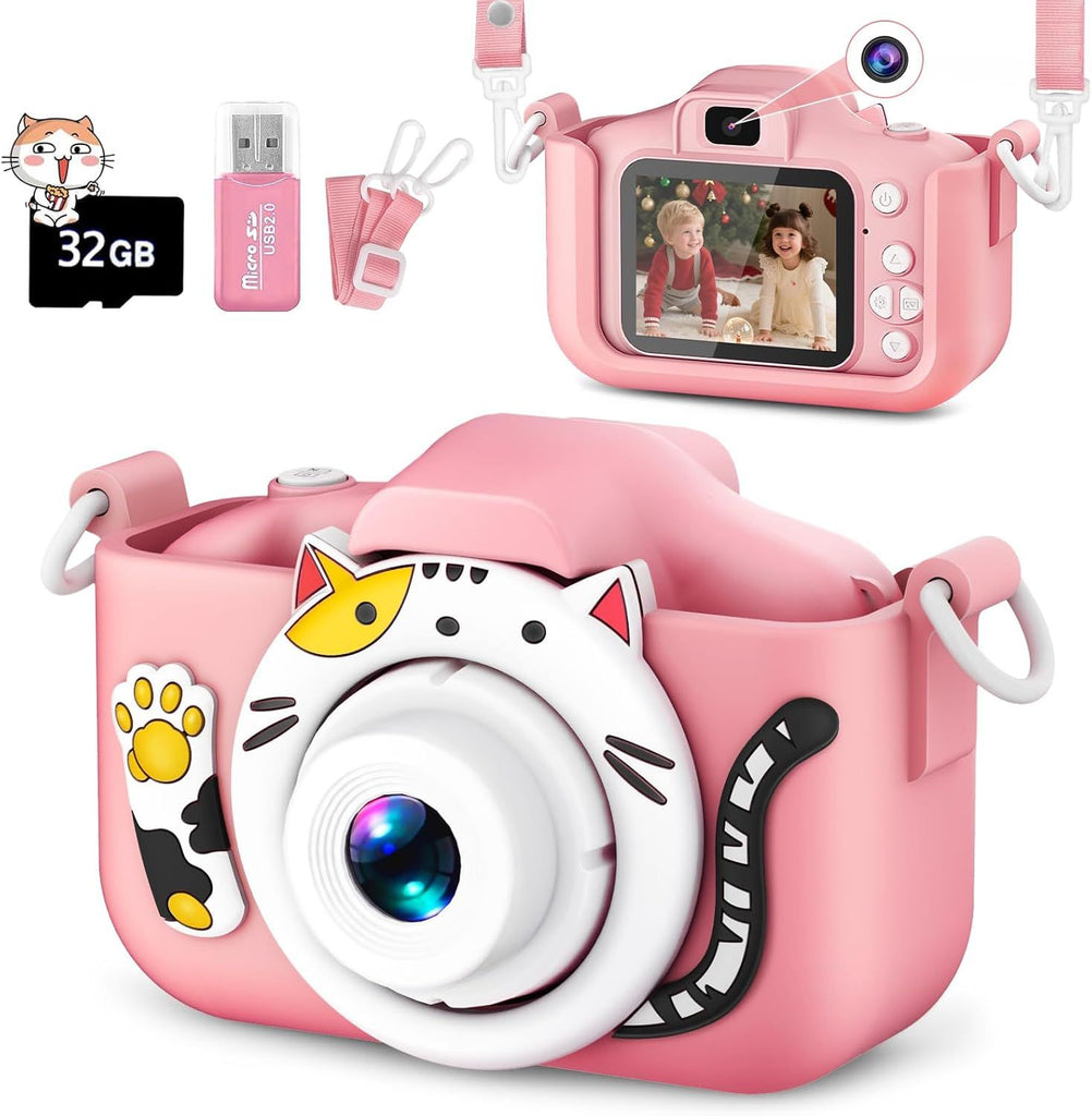 Kids Selfie Camera Toys for 3 4 5 6 7 8 9 10 11 12 Year Old Girls Christmas Birthday Festival Gift for Kids Camera for Kids Upgrade Digital Camera with 32GB SD Card
