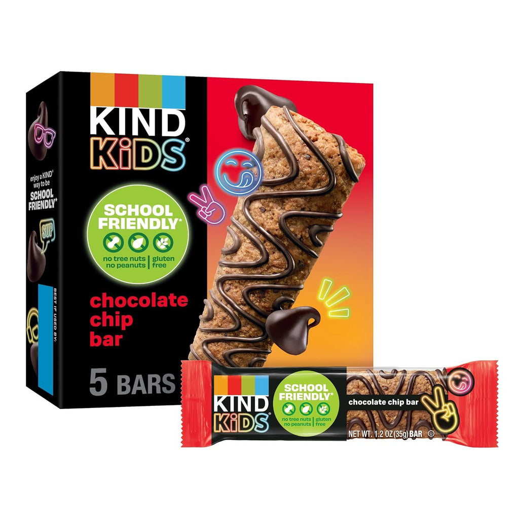 Kids Snacks, Chocolate Chip Bar, Tree Nut and Peanut Free, Gluten Free, Whole Grains and Oats, 5g Protein, 5 Count